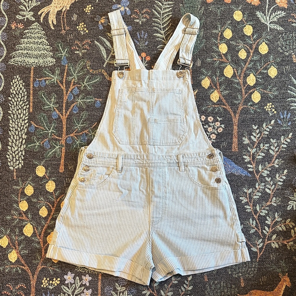 DAZE Striped Short Overalls